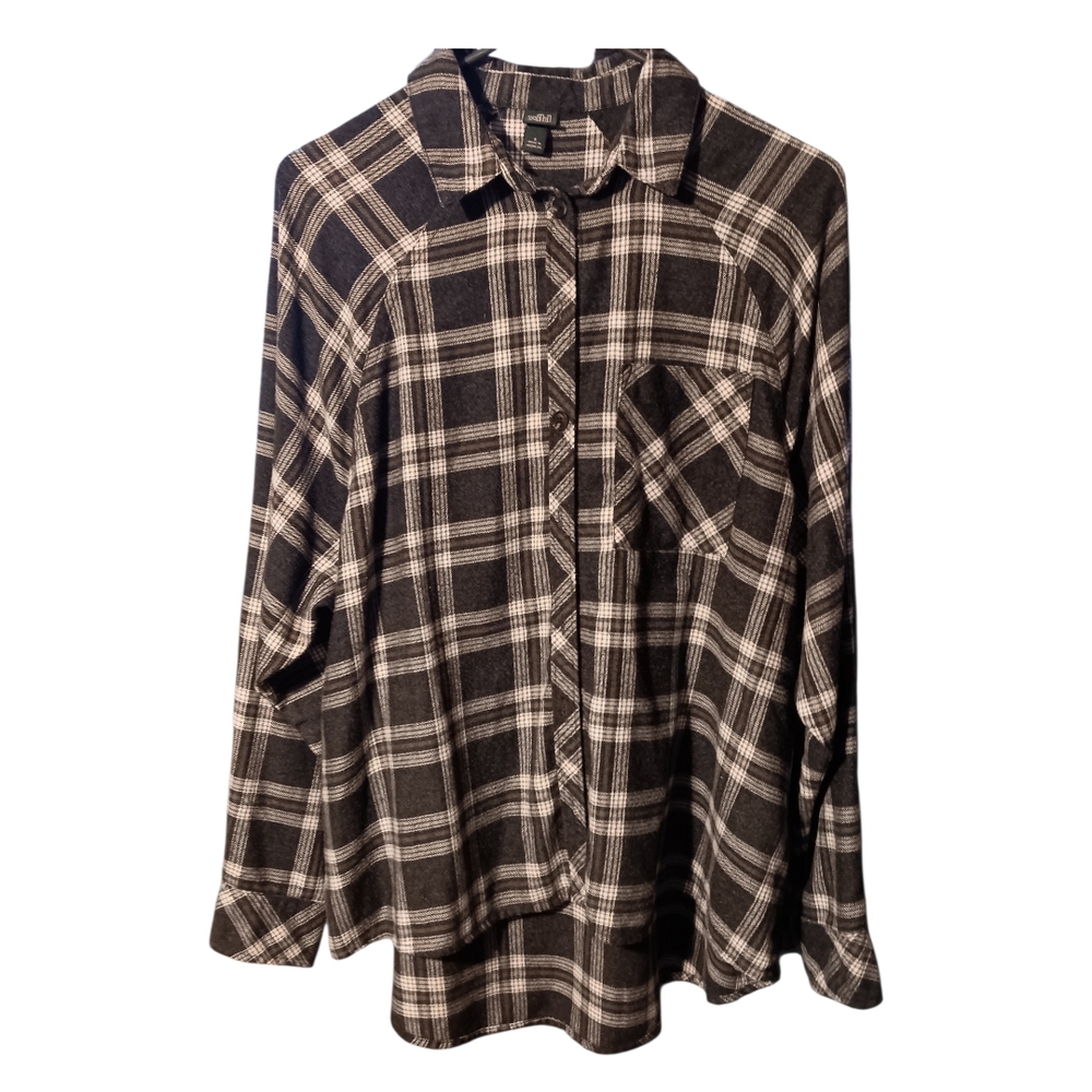 Wild Fable Plaid Button Down Shirt Black, Gray, Tan, White - Picture 2 of 7